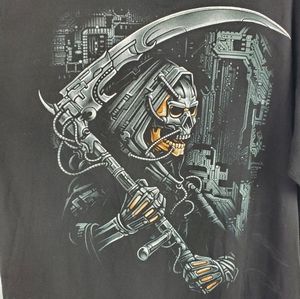 ROCK EAGLE Grim Reaper Biker 2 Sided Tee Shirt Sz L Black Graphics